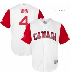 Mens Canada Baseball Majestic 4 Pete Orr White 2017 World Baseball Classic Replica Team Jersey