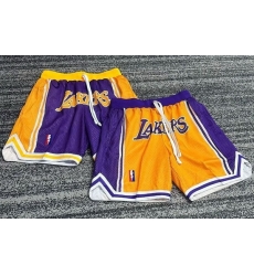 Men Lakers NBA Basketball Shorts Yellow Purple