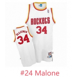 Men Mitchell and Ness Houston Rockets 24 Malone White Throwback NBA Jersey