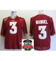 Florida State Seminoles (FSU) 3 E.J Manuel Red College Football NCAA Jersey 2014 Vizio BCS National Championship Game Patch