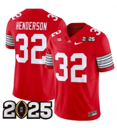 Men's Ohio State Buckeyes #32 TreVeyon Henderson Red 2025 CFP Final Patch F.U.S.E. Vapor Limited Stitched Football Jersey