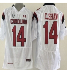 South Carolina Fighting Gamecocks #14 Connor Shaw White SEC Patch Stitched NCAA Jersey