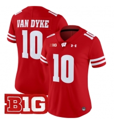 Women Wisconsin Badgers 10 Tyler Van Dyke Red 2024 Vapor Limited Jersey All Stitched Women Wisconsin Badgers 10 Tyler Van Dyke Red 2024 Vapor Limited Jersey All Stitched