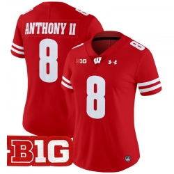 Women Wisconsin Badgers 8 Vinny Anthony II Red 2024 Vapor Limited Jersey All Stitched