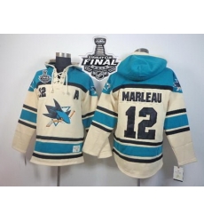 Men San Jose Sharks 12 Patrick Marleau Cream Sawyer Hooded Sweatshirt 2016 Stanley Cup Final Patch Stitched NHL Jersey