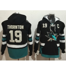 Men San Jose Sharks 19 Joe Thornton Black Name  26 Number Pullover NHL Hoodie