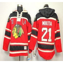 Chicago Blackhawks 21 Stan Mikita Red Lace-Up NHL Jersey Hoodies