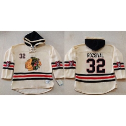 Men Chicago Blackhawks 32 Michal Rozsival Cream Heavyweight Pullover Hoodie Stitched NHL Jersey