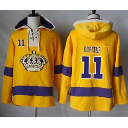 Men Los Angeles Kings 11 Anze Kopitar Gold Sawyer Hooded Sweatshirt Stitched NHL Jersey