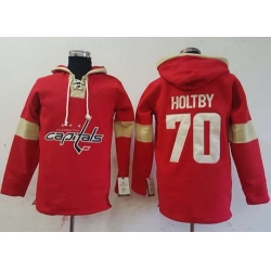 Men Washington Capitals 70 Braden Holtby Red Pullover Hoodie Stitched NHL Jersey