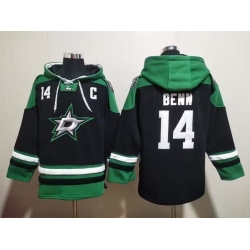 Men Dallas Stars 14 Jamie Benn Black Green Lace Up Pullover Hoodie