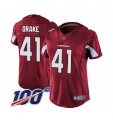 Women's Arizona Cardinals #41 Kenyan Drake Red Team Color Vapor Untouchable Limited Player 100th Season Football Jersey