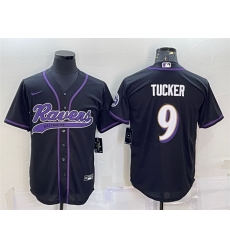 Men Baltimore Ravens 9 Justin Tucker Black With Patch Cool Base Stitched Baseball Jersey