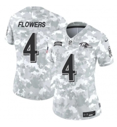 Women Baltimore Ravens 4 Zay Flowers 2024 F U S E Arctic Camo Salute To Service Limited Stitched Football Jersey