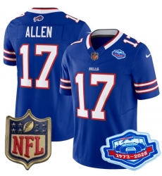 Men Buffalo Bills 17 Josh Allen Blue 2025 F U S E Farewell Season Gold Shield Patch Stitched Football Jersey Men Buffalo Bills 17 Josh Allen Blue 2025 F U S E Farewell Season Gold Shield Patch Stitched Football Jersey