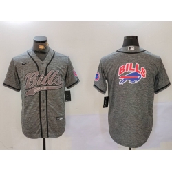 Men Buffalo Bills Grey Team Big logo Cool Base Stitched Baseball Jersey 2