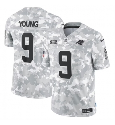 Men Carolina Panthers 9 Bryce Young 2024 Arctic Camo Salute To Service Limited Stitched Football Jersey