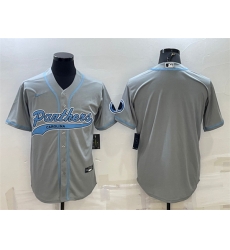 Men Carolina Panthers Blank Grey With Patch Cool Base Stitched Baseball Jersey