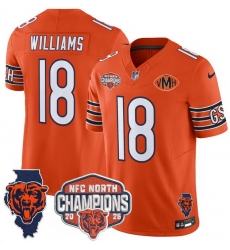 Men Chicago Bears 18 Caleb Williams Orange F U S E 2025 NFC North Champions Patch Limited Stitched Football Jersey Men Chicago Bears 18 Caleb Williams Orange F U S E 2025 NFC North Champions Patch Limited Stitched Football Jersey