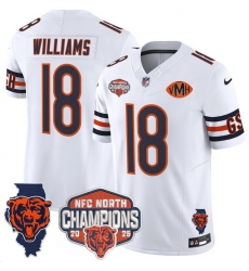 Men Chicago Bears 18 Caleb Williams White F U S E 2025 NFC North Champions Patch Limited Stitched Football Jersey Men Chicago Bears 18 Caleb Williams White F U S E 2025 NFC North Champions Patch Limited Stitched Football Jersey