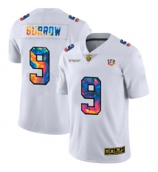 Cincinnati Bengals 9 Joe Burrow Men White Nike Multi Color 2020 NFL Crucial Catch Limited NFL Jersey