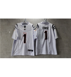 Men Cincinnati Bengals 1 Ja 27Marr Chase White 2023 F U S E  Vapor Untouchable Limited Stitched Jersey