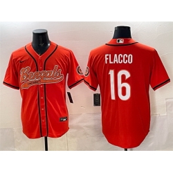Men Cincinnati Bengals 16 Joe Flacco Orange With Patch Cool Base Stitched Baseball Jersey
