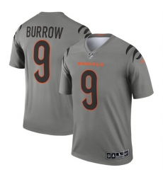 Men Cincinnati Bengals 9 Joe Burrow Gray Stitched Football Jersey