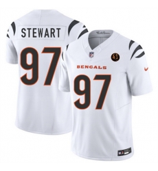 Men Cincinnati Bengals 97 Shemar Stewart White 2023 F U S E With John Madden Patch Vapor Limited Stitched Football Jersey Men Cincinnati Bengals 97 Shemar Stewart White 2023 F U S E With John Madden Patch Vapor Limited Stitched Football Jersey