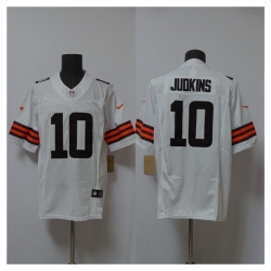 Men Cleveland Browns 10 Quinshon Judkins White 2025 Draft F U S E  Vapor Limited Stitched Football Jersey