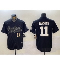 Men Dallas Cowboys 11 Micah Parsons Black With Patch Cool Base Stitched Baseball Jersey 2