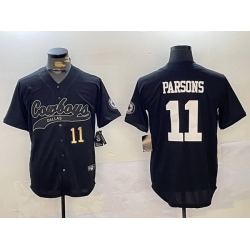 Men Dallas Cowboys 11 Micah Parsons Black With Patch Cool Base Stitched Baseball Jersey 2