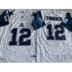 Men Dallas Cowboys 12 Roger Staubach White Throwback Stitched Football Jersey