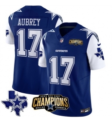 Men Dallas Cowboys 17 Brandon Aubrey Blue White 2023 F U S E  NFC East Champions Patch Stitched Football Jersey