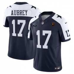 Men Dallas Cowboys 17 Brandon Aubrey Navy 2023 F U S E  With John Madden Patch And 1 Star C Patch Thanksgiving Vapor Limited Stitched Football Jersey