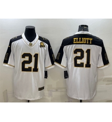 Men Dallas Cowboys 21 Ezekiel Elliott White Gold Edition With 1960 Patch Limited Stitched Football Jersey