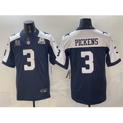 Men Dallas Cowboys 3 George pickens Navy F U S E  With 5x Super Bowl Champions  26 Established In 1960 Patch Thanksgiving Vapor Limited Stitched Football J
