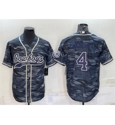 Men Dallas Cowboys 4 Dak Prescott Grey Navy Camo With Patch Cool Base Stitched Baseball Jersey