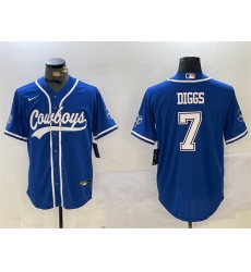 Men Dallas Cowboys 7 Trevon Diggs Royal With Patch Cool Base Stitched Baseball Jersey