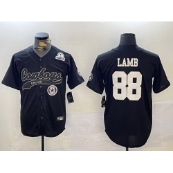 Men Dallas Cowboys 88 CeeDee Lamb Black With Patch Cool Base Stitched Baseball Jersey 5