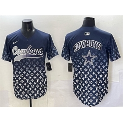 Men Dallas Cowboys Team Big Logo Navy Limited Stitched Baseball Jersey 3