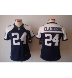 Women Nike Dallas Cowboys 24# Claiborne Blue Color[Thanksgiving LIMITED Jersey]