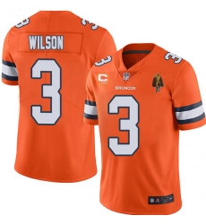 Men Denver Broncos #3 Russell Wilson Orange With C Patch & Walter Payton Patch Limited Stitched Jersey