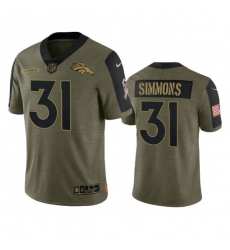 Men Denver Broncos 31 Justin Simmons 2021 Olive Salute To Service Limited Stitched Jersey