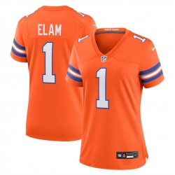 Women Denver Broncos 1 Jason Elam Orange Mile High Collection 1977 Throwback Stitched Jersey