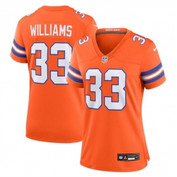 Women Denver Broncos 33 Javonte Williams Orange Mile High Collection 1977 Throwback Stitched Jersey