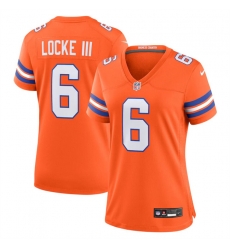 Women Denver Broncos 6 P J  Locke III Orange Mile High Collection 1977 Throwback Stitched Jersey