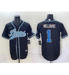 Men Detroit Lions 1 Jameson Williams Black Stitched Baseball Jersey Men Detroit Lions 1 Jameson Williams Black Stitched Baseball Jersey