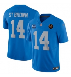Men Detroit Lions 14 Amon Ra St  Brown Blue 2025 F U S E  With 4  Star C Patch And John Madden Patch Vapor Limited Stitched Jersey