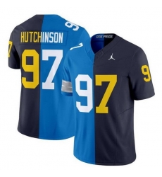 Men Detroit Lions X Wolverines 97 Aidan Hutchinson Blue Navy Split F U S E Vapor Limited Stitched Jersey Men Detroit Lions X Wolverines 97 Aidan Hutchinson Blue Navy Split F U S E Vapor Limited Stitched Jersey